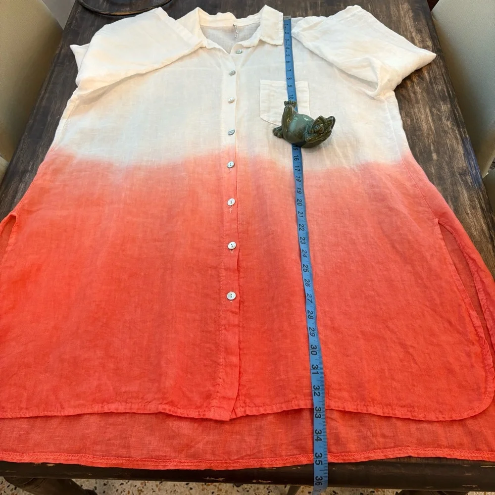 BOGNAR BLU Designer. Linen Ombré White Peach Tunic Top or Dress! 3/4 Sleeves! XL - Picture 10 of 11